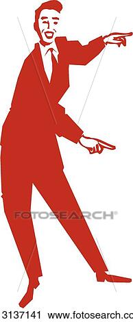 Clipart - Retro businessman pointing. Fotosearch