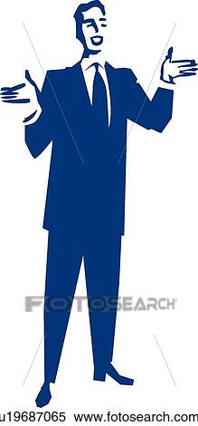 Clipart - Retro businessman with hands out. Fotosearch