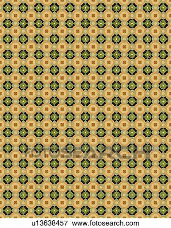 Clip Art - Retro floral green and peach background pattern. Fotosearch
