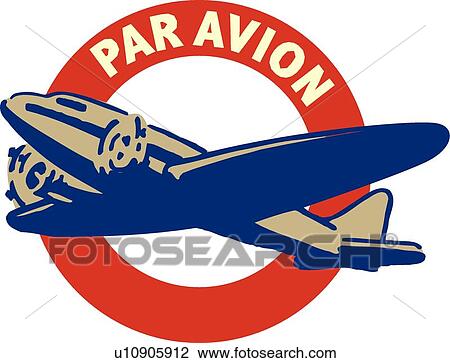 Clipart - Retro illustration of French airmail airplane. Fotosearch