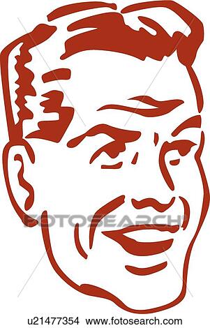 Clipart - Retro man head shot in red. Fotosearch