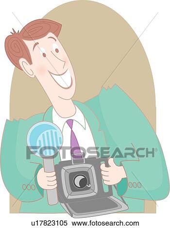 Clipart - Retro man holding a camera. Fotosearch