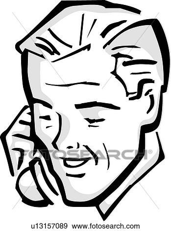 Clip Art - Retro man holding a phone . Fotosearch