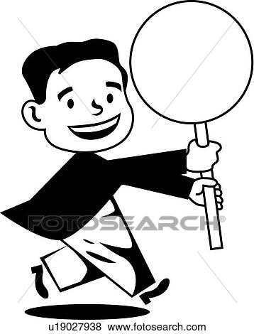 Clip Art - Retro man holding magnifying glass. Fotosearch