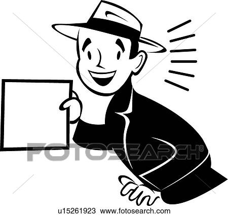 Clipart - Retro man holding sign. Fotosearch