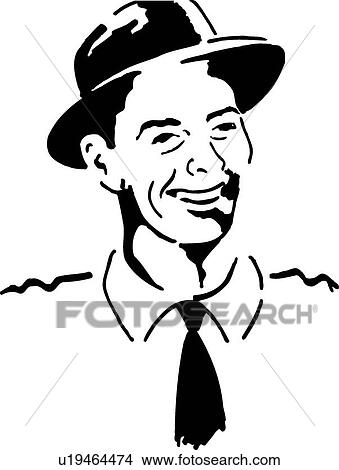 Clipart - Retro man in suit and hat. Fotosearch