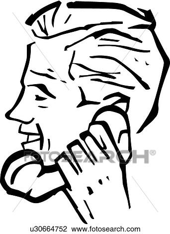 Clipart - Retro man talking on a phone . Fotosearch