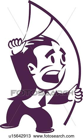 Clipart - Retro man with slingshot. Fotosearch