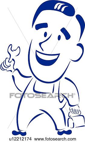 Clipart - Retro repair man holding tools. Fotosearch