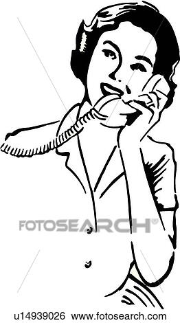 Clip Art - Retro woman holding a phone . Fotosearch