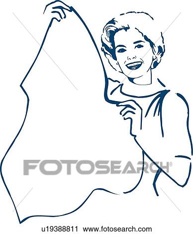 Clipart - Retro woman holding napkin. Fotosearch