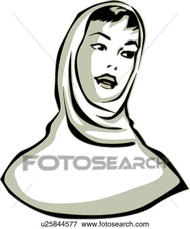 Clip Art - Retro woman wearing scarf. Fotosearch