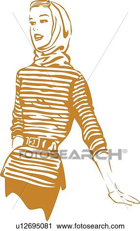 Clipart - Retro woman with a scarf on her head. Fotosearch