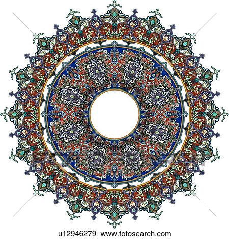 Round blue, red and green Arabesque Design with open center View Large Clip Art Graphic Clip Art - Round blue, red and green Arabesque Design with open center. Fotosearch