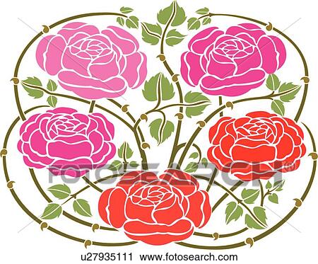 Round Design Ornament with Pink and Red Roses View Large Clip Art Graphic Clipart - Round Design Ornament with Pink and Red Roses. Fotosearch