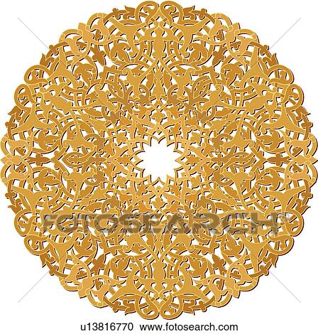 Round gold Arabesque Design with star in the middle View Large Clip Art Graphic Clipart - Round gold Arabesque Design with star in the middle. Fotosearch