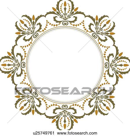 Clipart - Round Green and Gold Floral Frame. Fotosearch