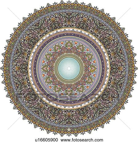 Round green, blue, red and brown lilac patterned Arabesque Design View Large Clip Art Graphic Clipart - Round green, blue, red and brown lilac patterned Arabesque Design. Fotosearch