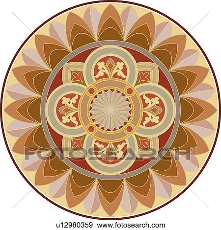 Clip Art - Round green, gold and red Arabesque Design. Fotosearch