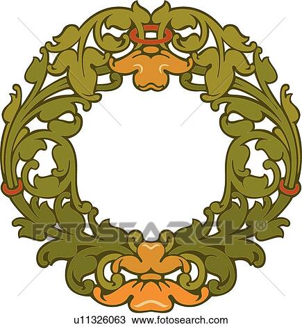 Round Green Leaf Frame with Orange Flowers View Large Clip Art Graphic Clipart - Round Green Leaf Frame with Orange Flowers. Fotosearch