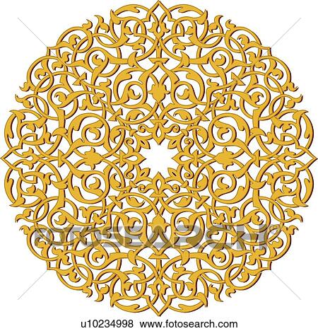 Clip Art - Round Intertwined Gold Arabesque Design. Fotosearch