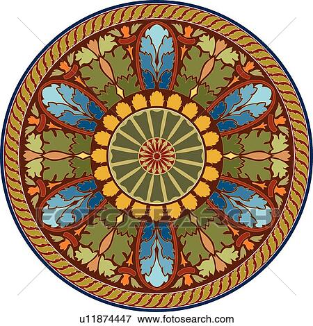 Clip Art - Round Leaf Pattern Design Ornament. Fotosearch