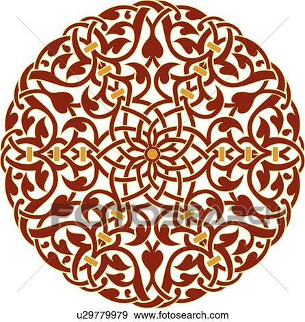 Clip Art - Round red and gold Arabesque Design. Fotosearch