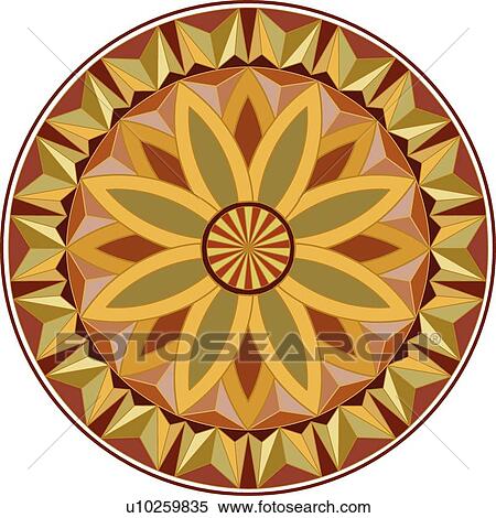 Clipart - Round red, gold, yellow and orange Arabesque Design. Fotosearch