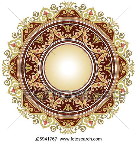 Round red, green, gold and pink Frame with floral accents View Large Clip Art Graphic Clip Art - Round red, green, gold and pink Frame with floral accents. Fotosearch