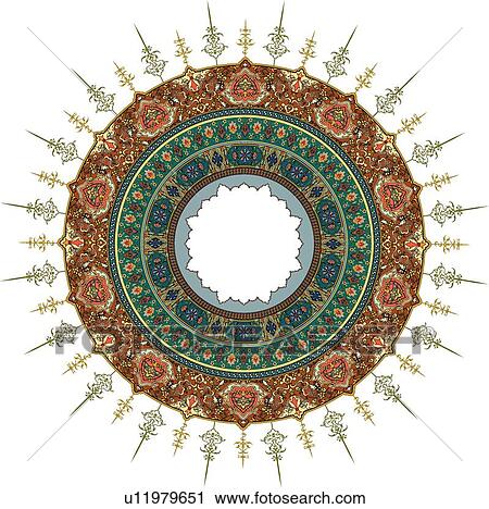 Round red, orange, gold and green Arabesque Design View Large Clip Art Graphic Clipart - Round red, orange, gold and green Arabesque Design. Fotosearch