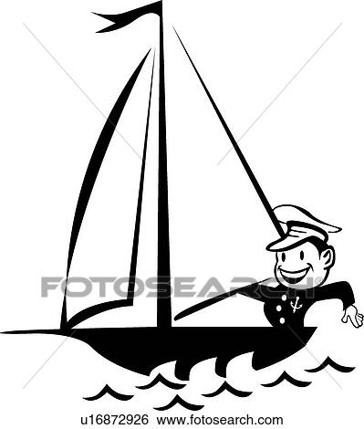Sailor in a boat View Large Clip Art Graphic Clip Art - Sailor in a boat. Fotosearch