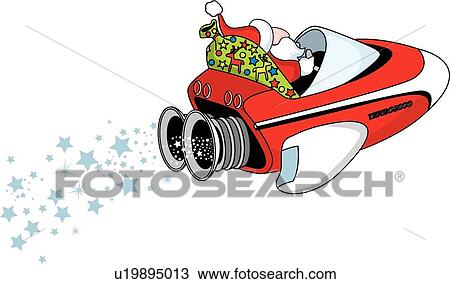 Clipart - Santa in a rocket ship . Fotosearch