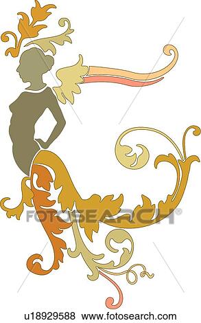 Side view of an angel in greens View Large Clip Art Graphic Clip Art - Side view of an angel in greens . Fotosearch