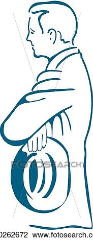 Clipart - Side view of man in suit holding hat. Fotosearch