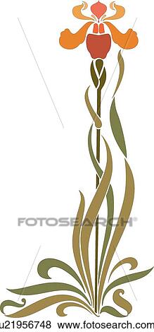 Single Orange Flower with Long Green Stem and Leaves View Large Clip Art Graphic Clip Art - Single Orange Flower with Long Green Stem and Leaves . Fotosearch