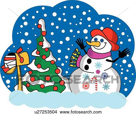 Snowman with a tree View Large Clip Art Graphic Clipart - Snowman with a tree. Fotosearch