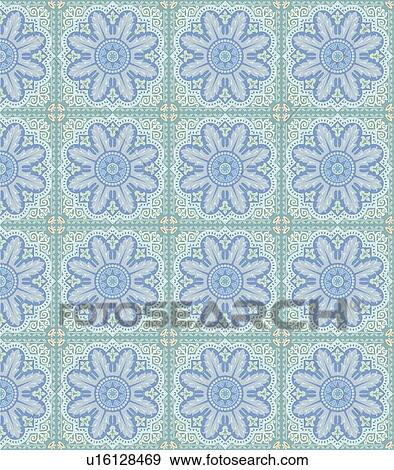 Clip Art - Sophisticated blue and green floral background pattern. Fotosearch
