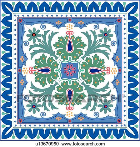Square Blue Floral Design Ornament View Large Clip Art Graphic Clipart - Square Blue Floral Design Ornament. Fotosearch