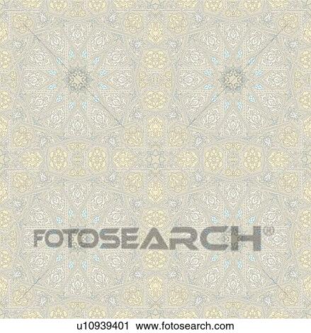 Clipart - Square fancy grey yellow and blue background pattern. Fotosearch
