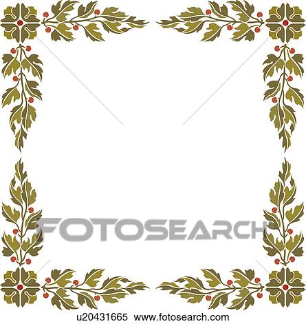 Square Frame with green leaf and red holly borders View Large Clip Art Graphic Clipart - Square Frame with green leaf and red holly borders. Fotosearch