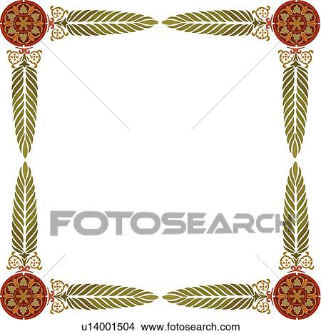 Square Frame with red and gold circle corners and green leaf sides View Large Clip Art Graphic Clipart - Square Frame with red and gold circle corners and green leaf sides. Fotosearch