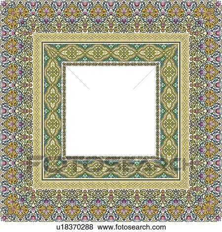 Square green, yellow, gold and purple Arabesque frame View Large Clip Art Graphic Clip Art - Square green, yellow, gold and purple Arabesque frame. Fotosearch