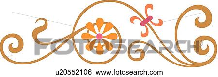 Clip Art - Swirls with orange flowers. Fotosearch