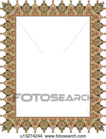 Tan and Green Arabesque Border View Large Clip Art Graphic Clipart - Tan and Green Arabesque Border. Fotosearch