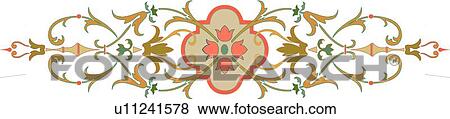 Clip Art - Tan and Orange Floral Design Ornament. Fotosearch