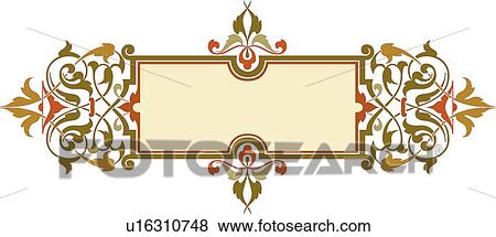 Clip Art - Tan banner with green leaves . Fotosearch