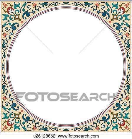Clipart - Tan, Green and Blue Round Frame. Fotosearch