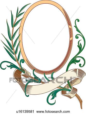 Tan Oval Frame with Green Leaves and Cream Ribbon View Large Clip Art Graphic Clipart - Tan Oval Frame with Green Leaves and Cream Ribbon. Fotosearch
