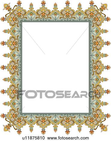 Teal and Gold Fancy Arabesque Border View Large Clip Art Graphic Clipart - Teal and Gold Fancy Arabesque Border. Fotosearch
