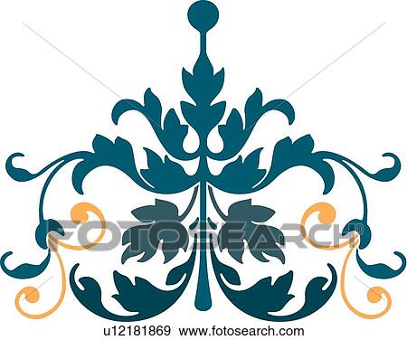 Clip Art - Teal and gold leaf design . Fotosearch